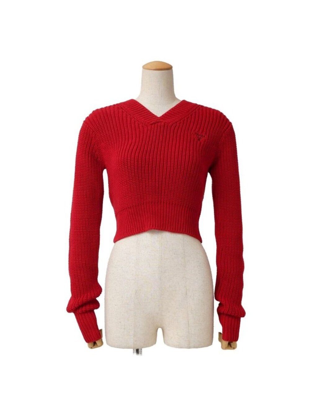 Prada Knit Cropped V-neck Sweater